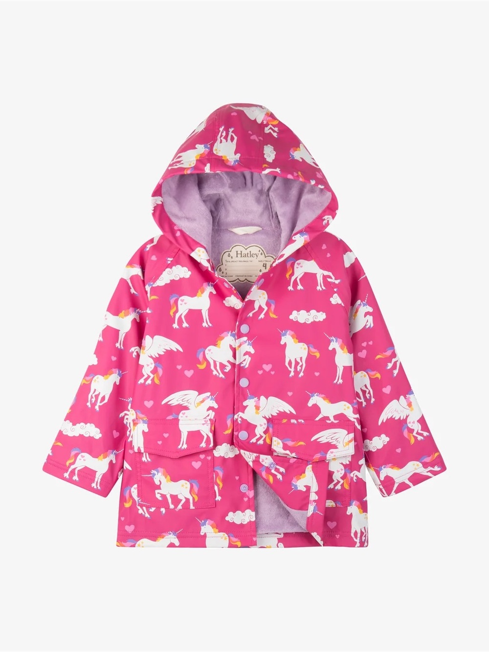 Hatley Bright Pink Unicorn Hooded Raincoat for Kids size 5